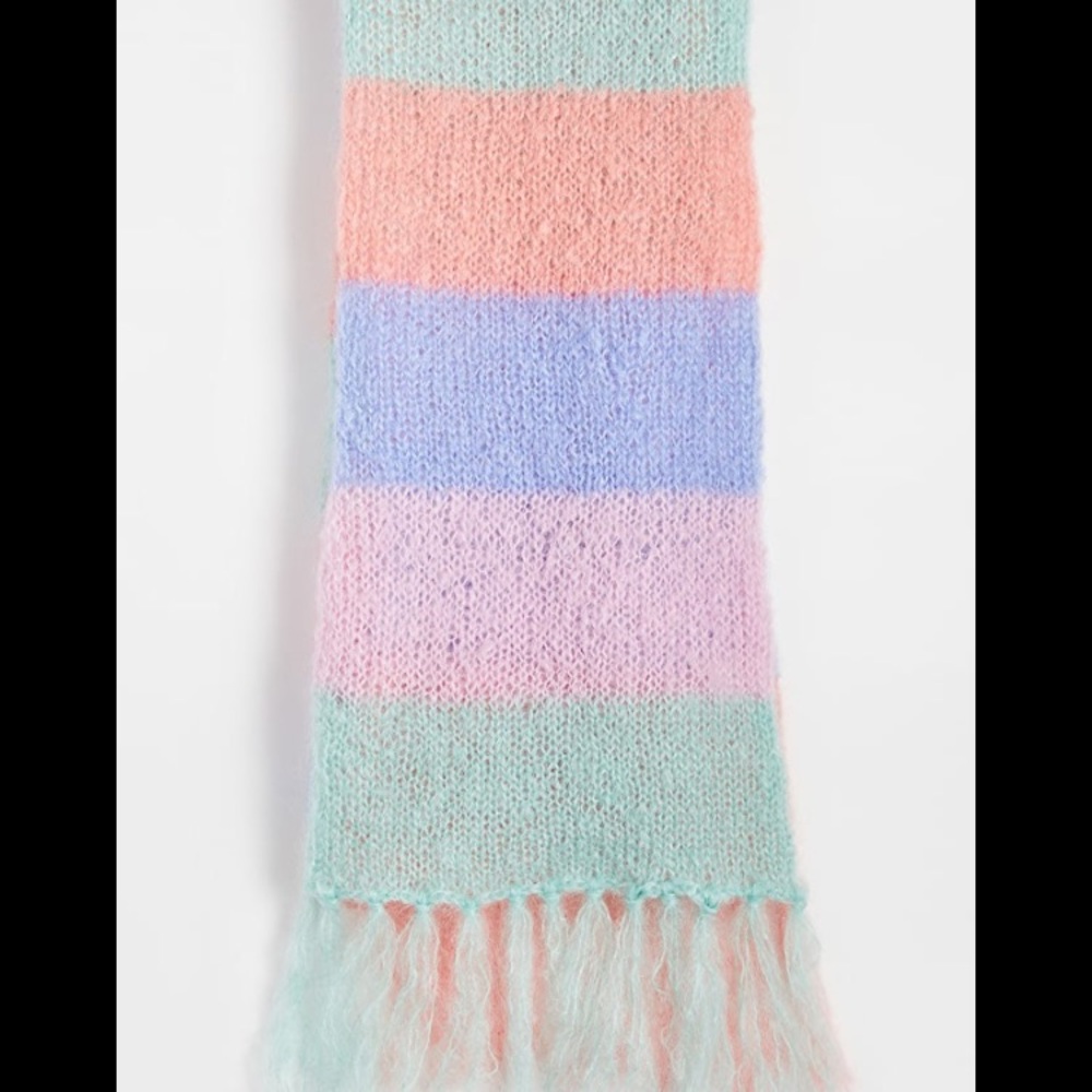 New Rose Carmine Pastel Colorful Striped Mohair Knit Scarf - Picture 3 of 8